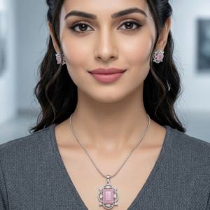 elegant pink american diamond pendant set