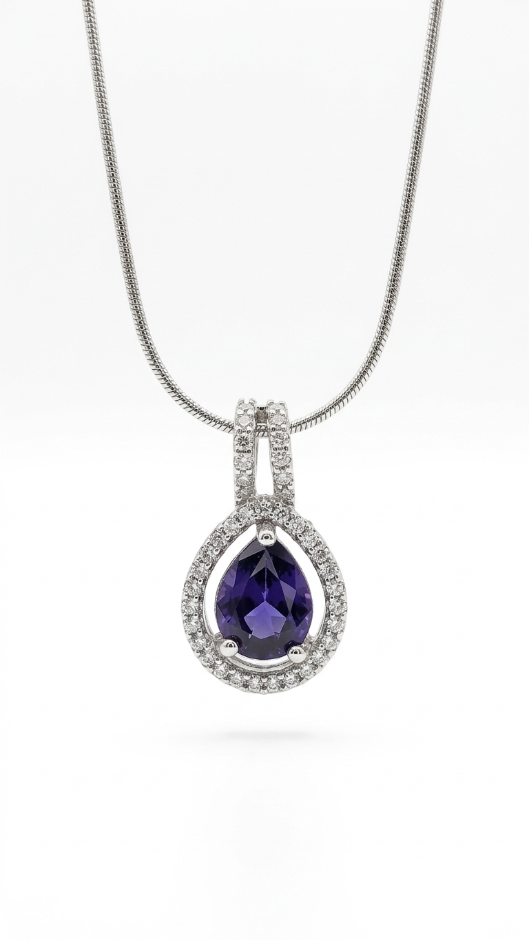 american diamond purple teardrop pendant necklace for women american diamond purple teardrop pendant necklace for women