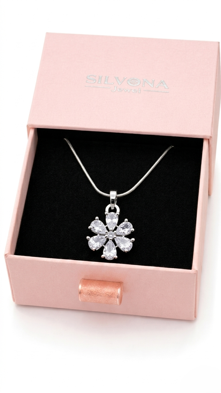 elegant american diamond flower pendant necklace for women elegant american diamond flower pendant necklace for women