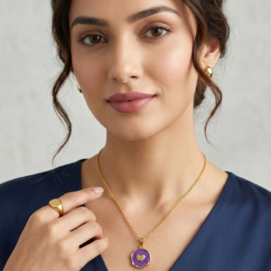 gold plated purple heart pendant necklace for women