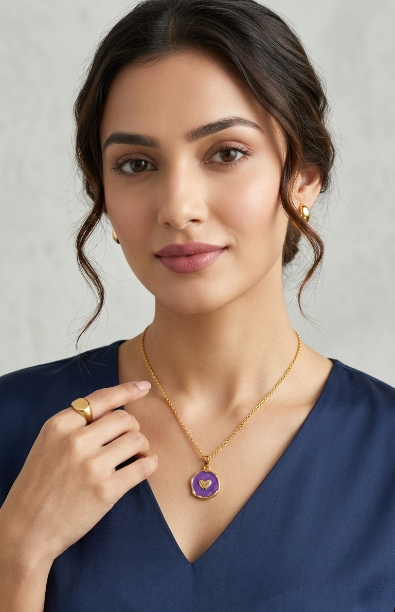 gold plated purple heart pendant necklace for women gold plated purple heart pendant necklace for women