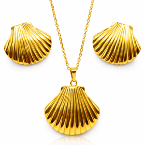 gold seashell necklace and earrings set for women