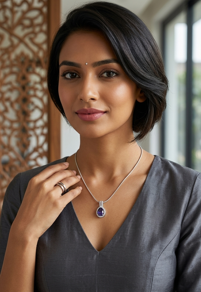 american diamond purple teardrop pendant necklace for women american diamond purple teardrop pendant necklace for women