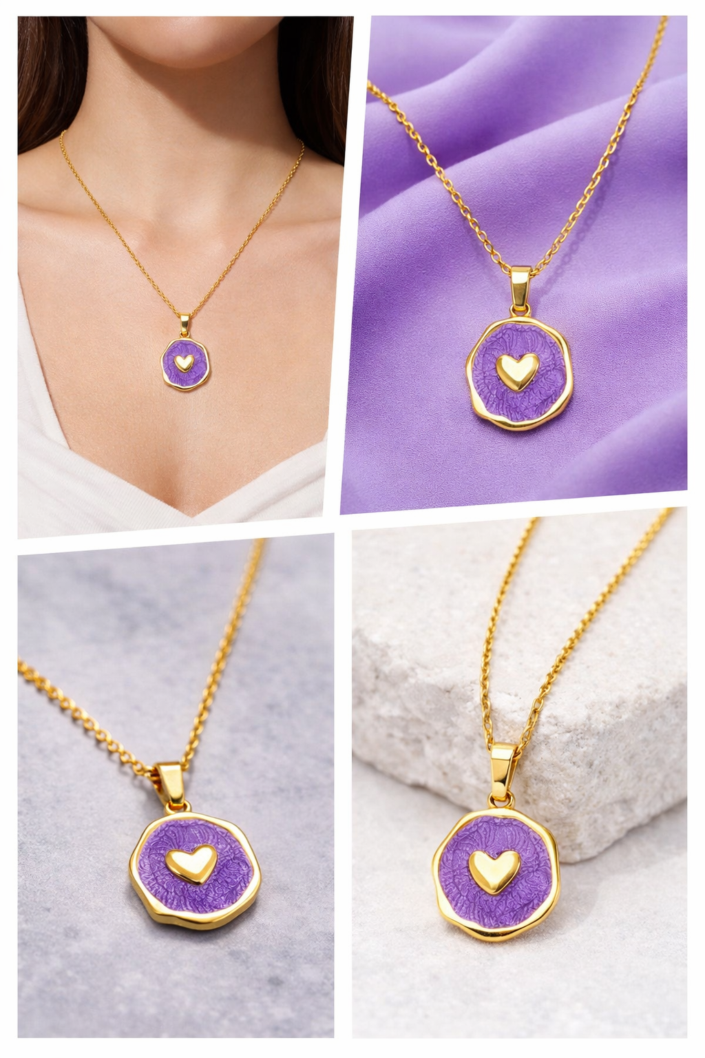 gold plated purple heart pendant necklace for women gold plated purple heart pendant necklace for women