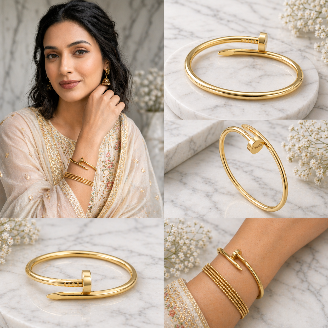 gold polished luxe nail love bracelet for women gold polished luxe nail love bracelet for women