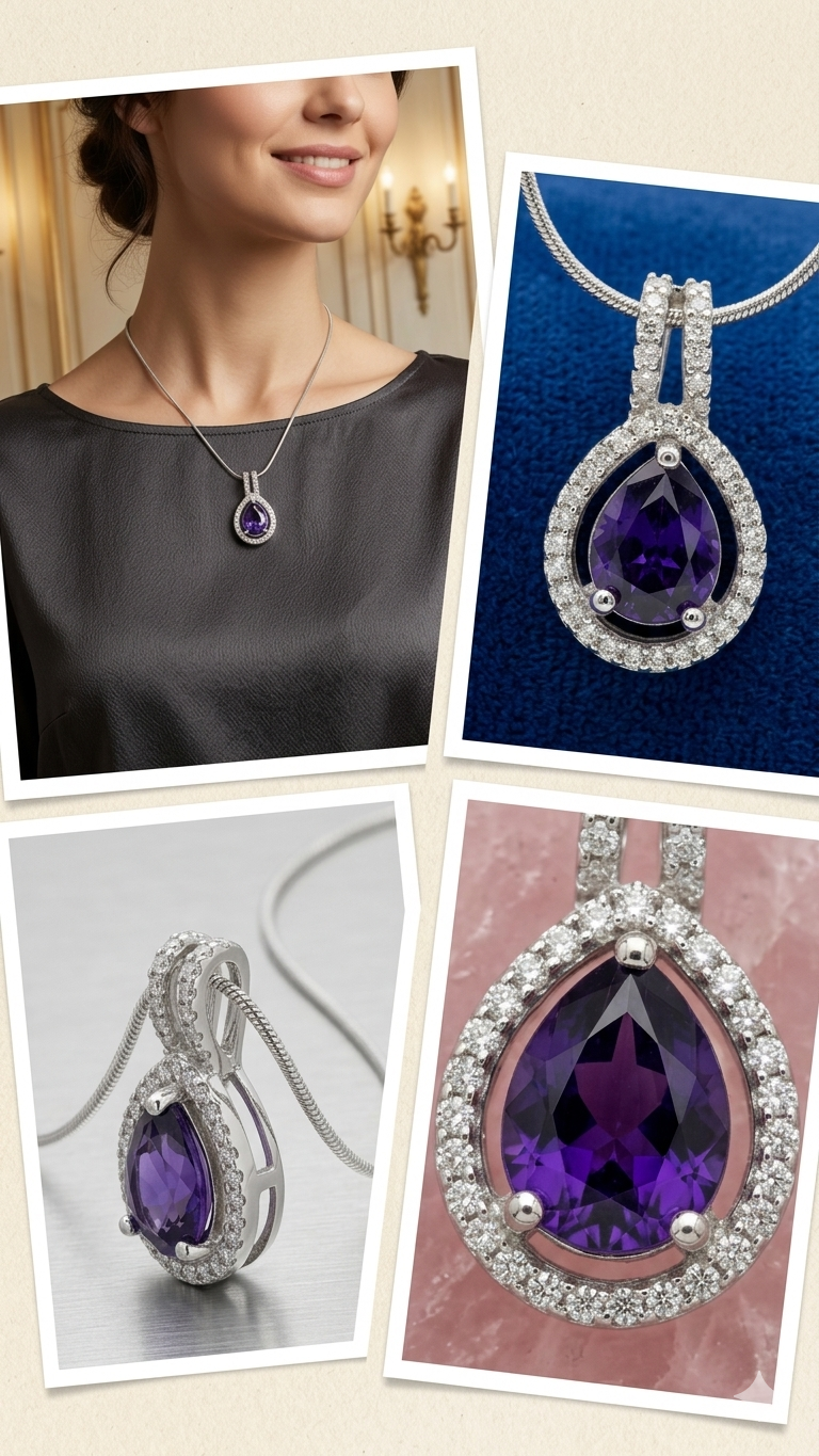 american diamond purple teardrop pendant necklace for women american diamond purple teardrop pendant necklace for women