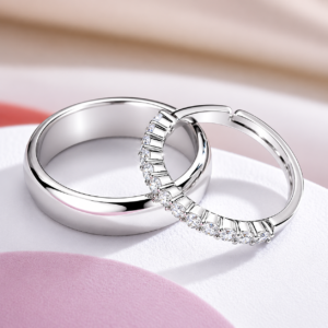 sterling 925 silver couple rings for women & men | adjustable matching band rings | minimalist promise rings for couples | silver zircon open ring set