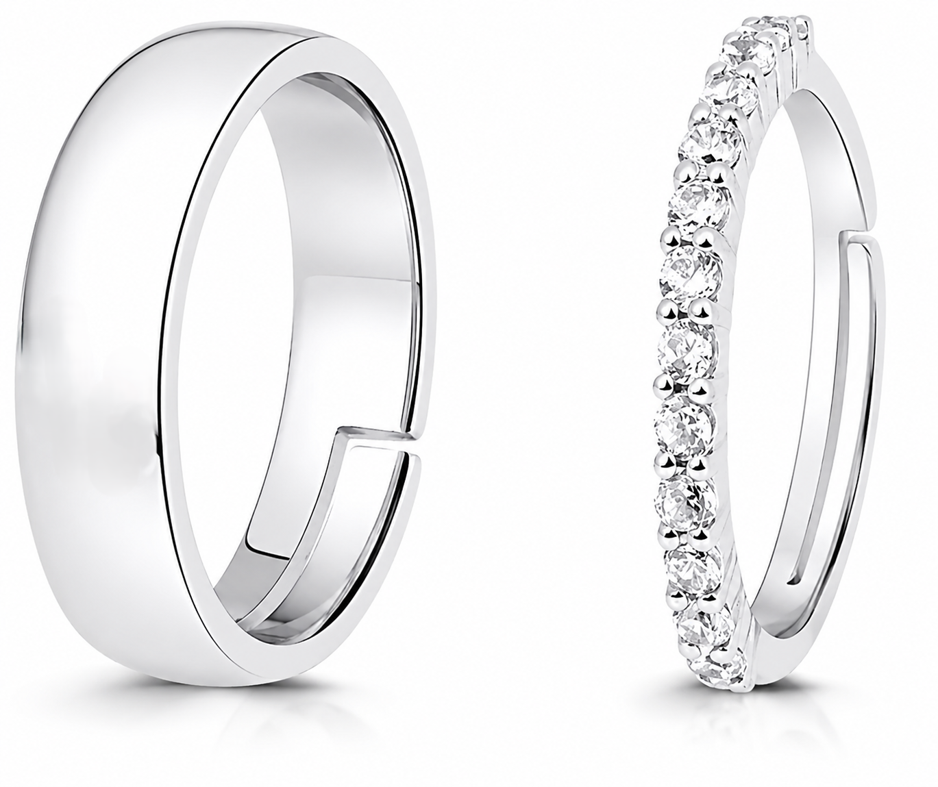 sterling 925 silver couple rings for women & men | adjustable matching band rings | minimalist promise rings for couples | silver zircon open ring set sterling 925 silver couple rings for women & men | adjustable matching band rings | minimalist promise rings for couples | silver zircon open ring set