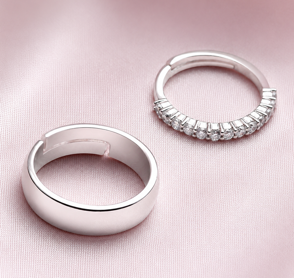 sterling 925 silver couple rings for women & men | adjustable matching band rings | minimalist promise rings for couples | silver zircon open ring set sterling 925 silver couple rings for women & men | adjustable matching band rings | minimalist promise rings for couples | silver zircon open ring set