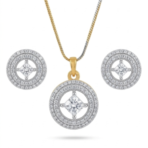 american diamond pendant set for women | silver polished brass jewelry