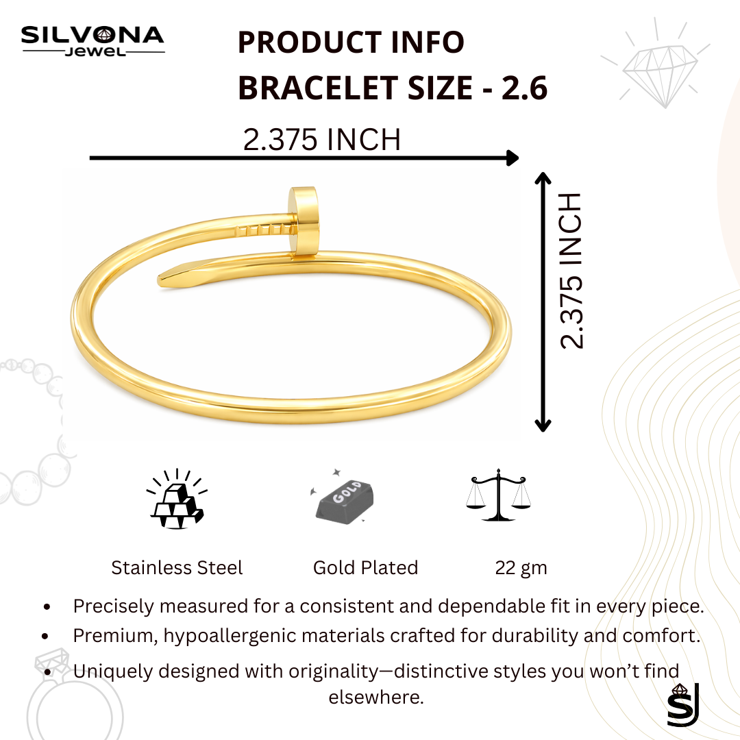 gold polished luxe nail love bracelet for women gold polished luxe nail love bracelet for women